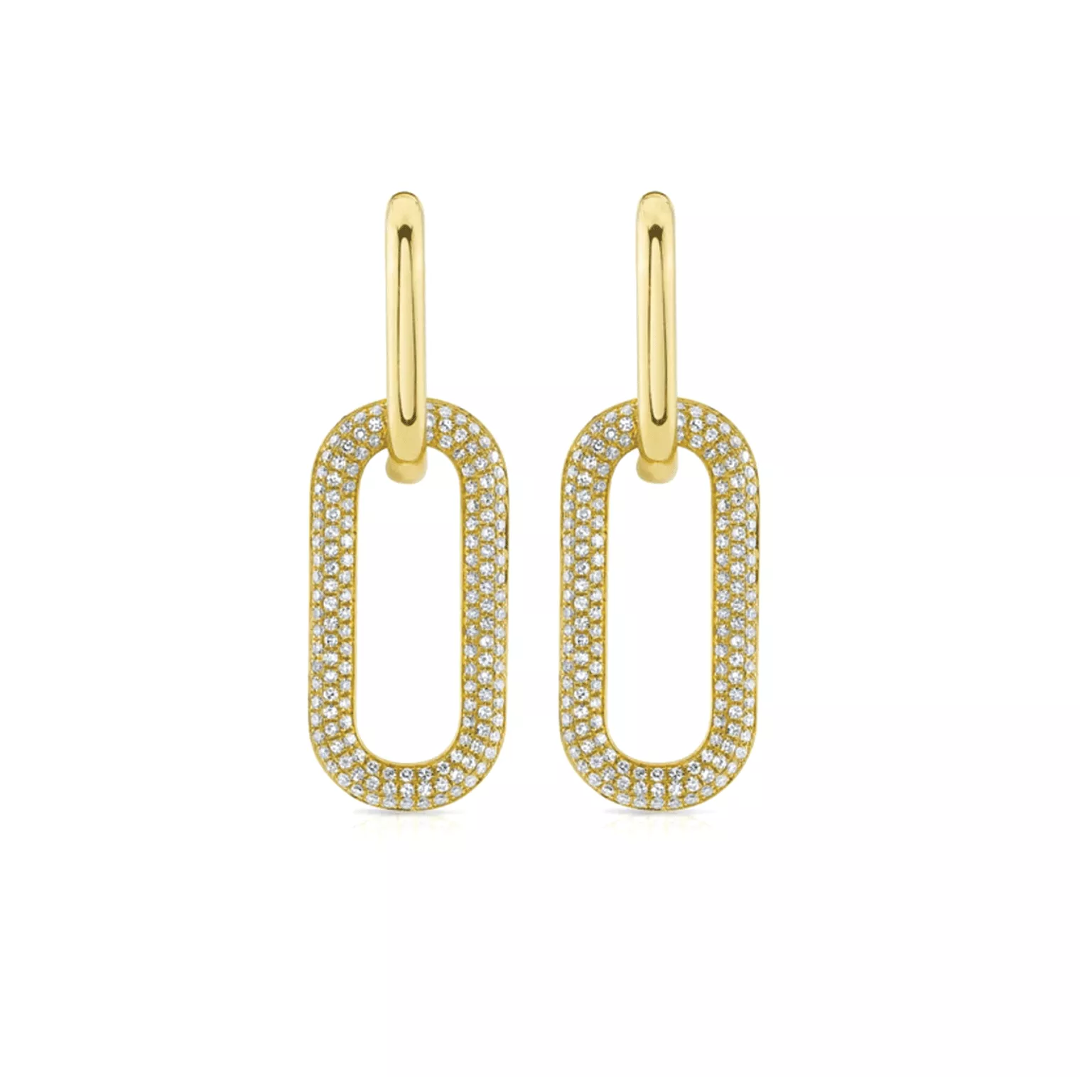 14 & 18K Two Link Paperclip and Pave Diamond Drop Hoop Earrings