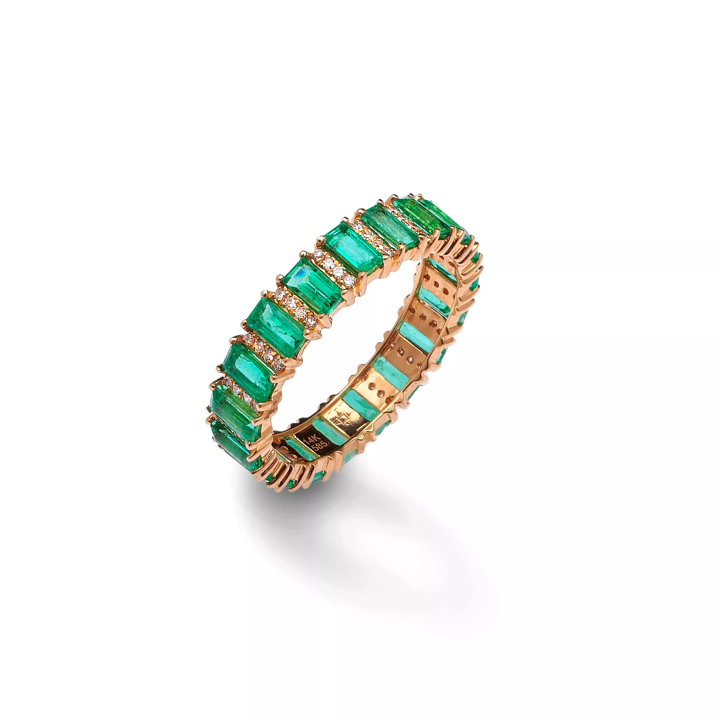 14K & 18K Gold Emerald and Diamond Eternity Band