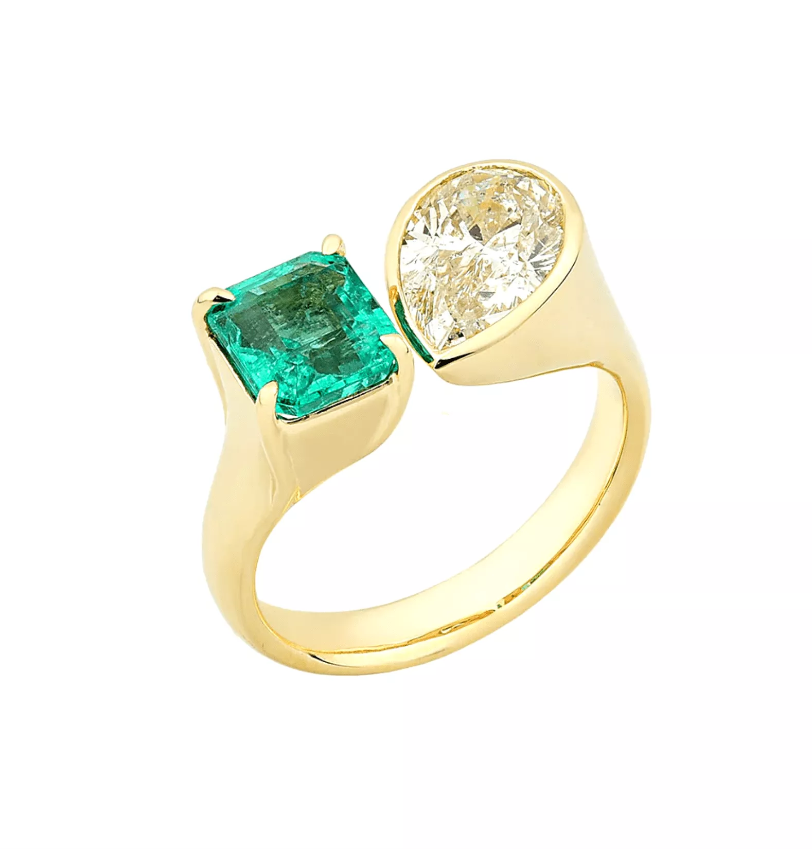 14K & 18K Gold Emerald and Pear Cut Diamond Ring