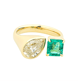 14K & 18K Gold Emerald and Pear Cut Diamond Ring