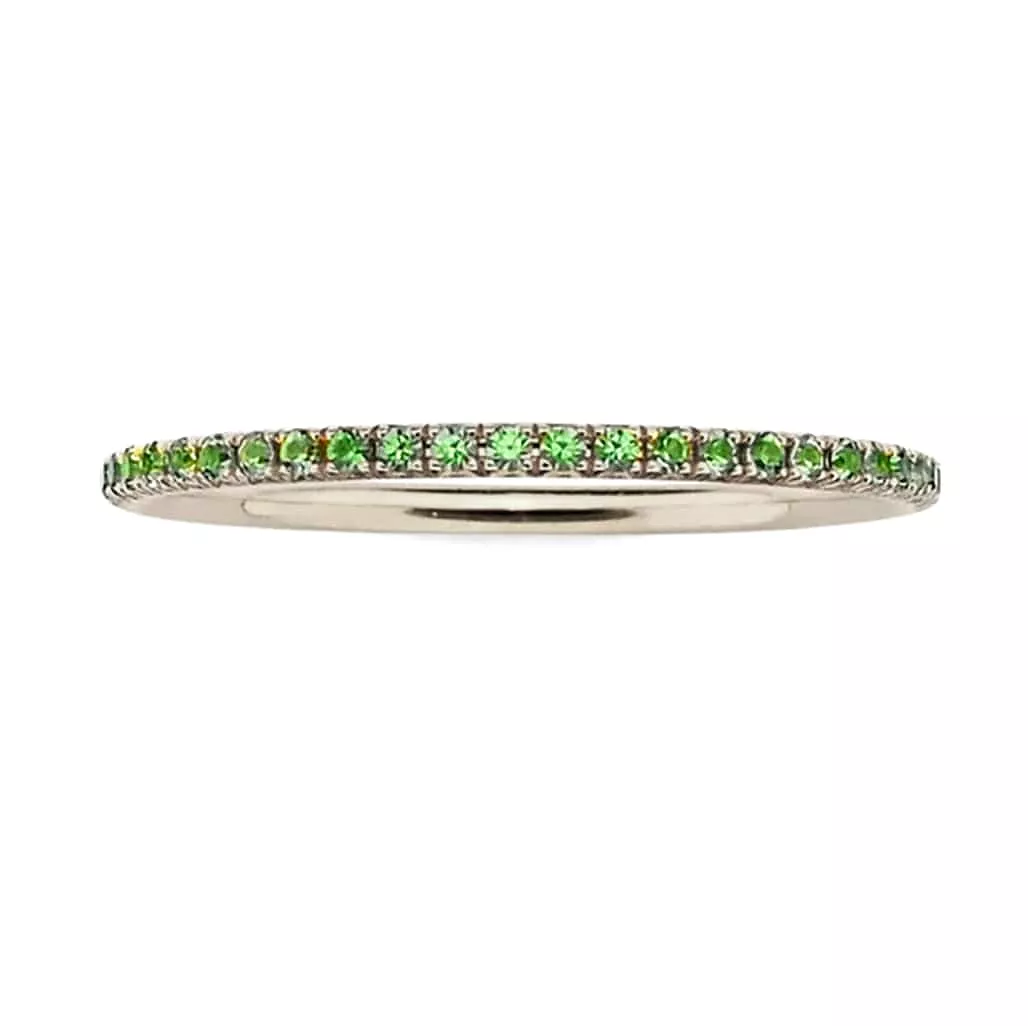 14K Gold and Emerald Color Tsavorite Eternity Stacking Rings