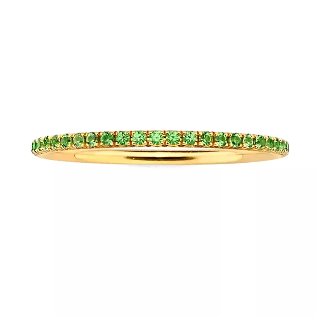 14K Gold and Emerald Color Tsavorite Eternity Stacking Rings