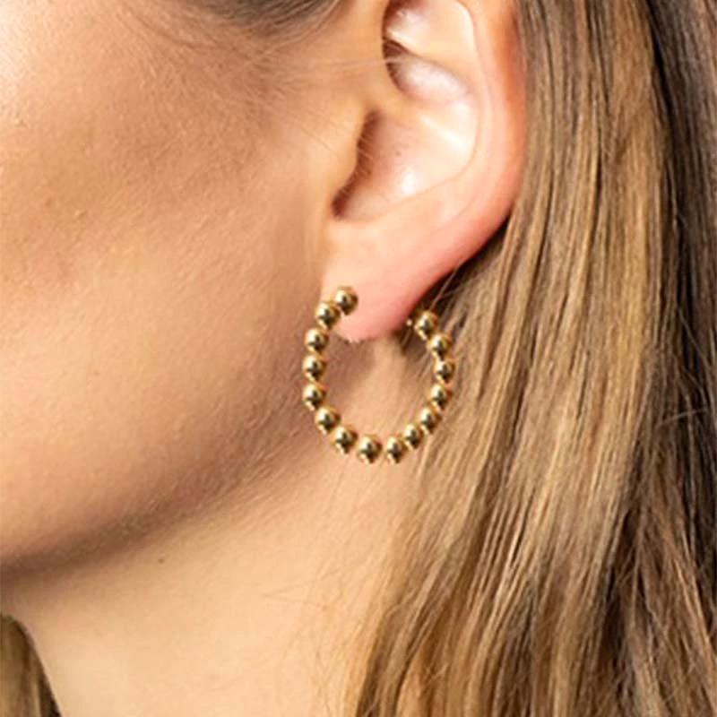 14K Gold Dipped Small Ball Detail Hoop Earrings