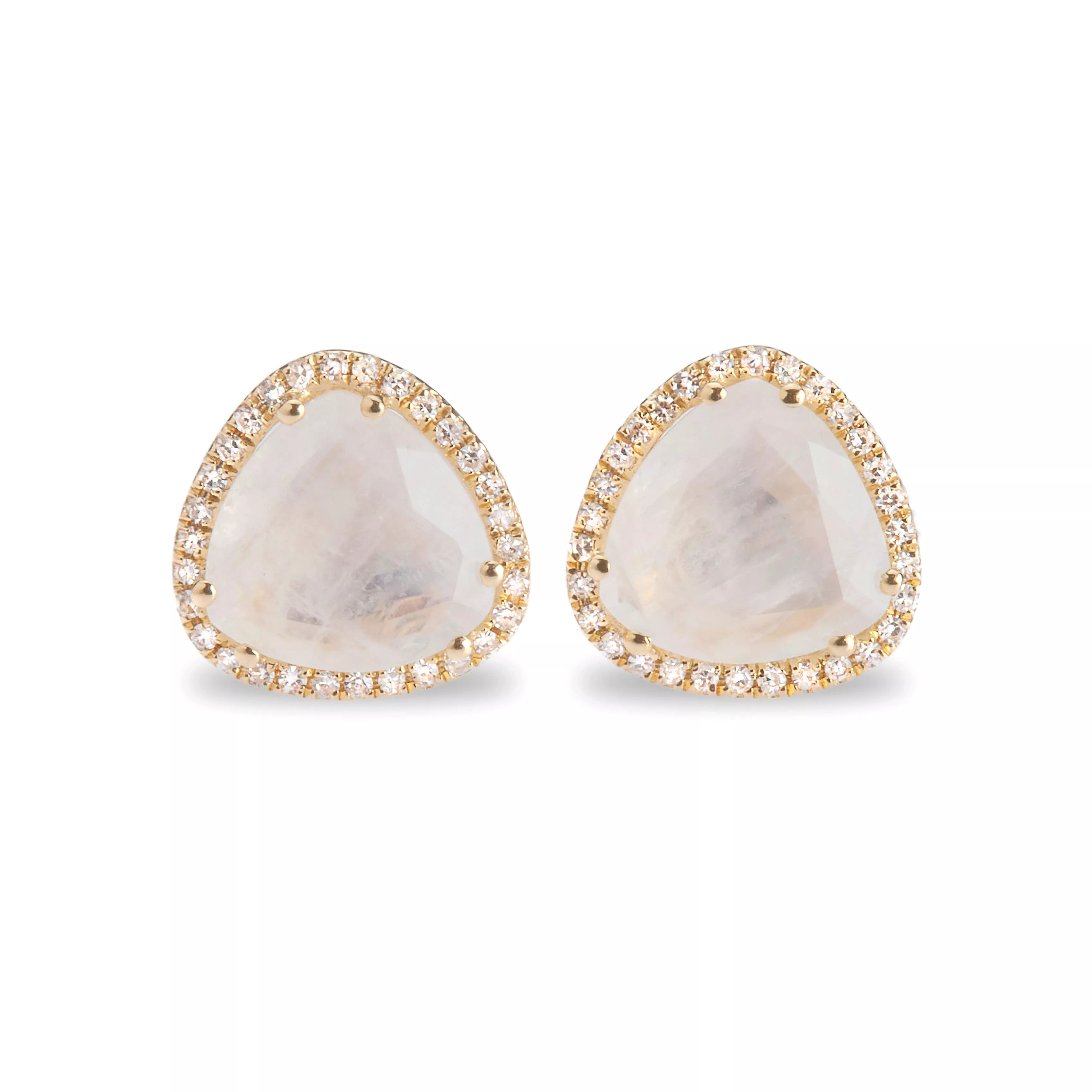 14K Gold Moonstone and Diamond Stud Earrings