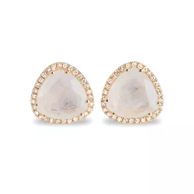 14K Gold Moonstone and Diamond Stud Earrings