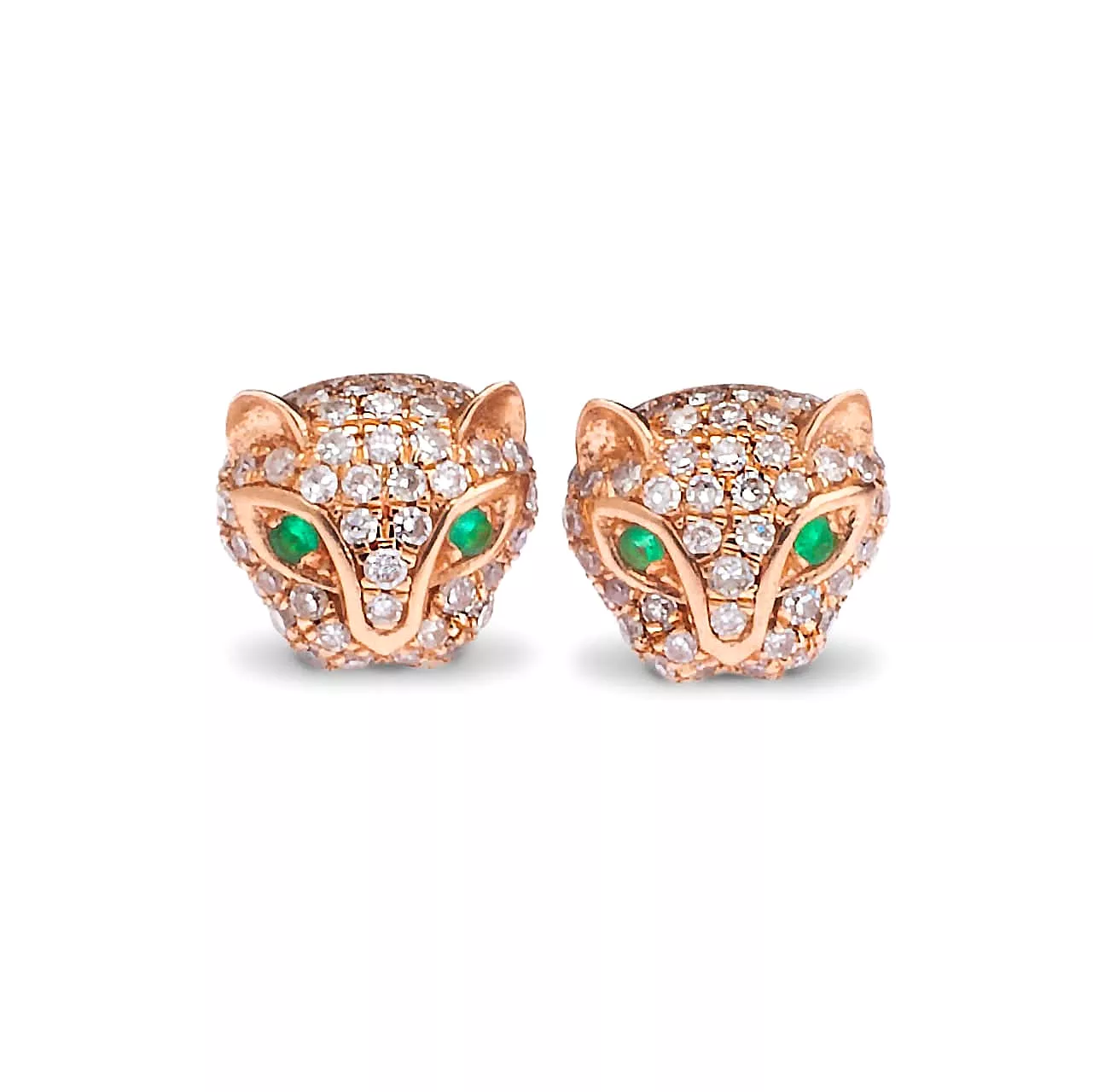 14K Gold Panther Stud Earrings with Emerald Eyes