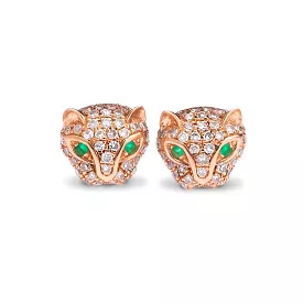 14K Gold Panther Stud Earrings with Emerald Eyes