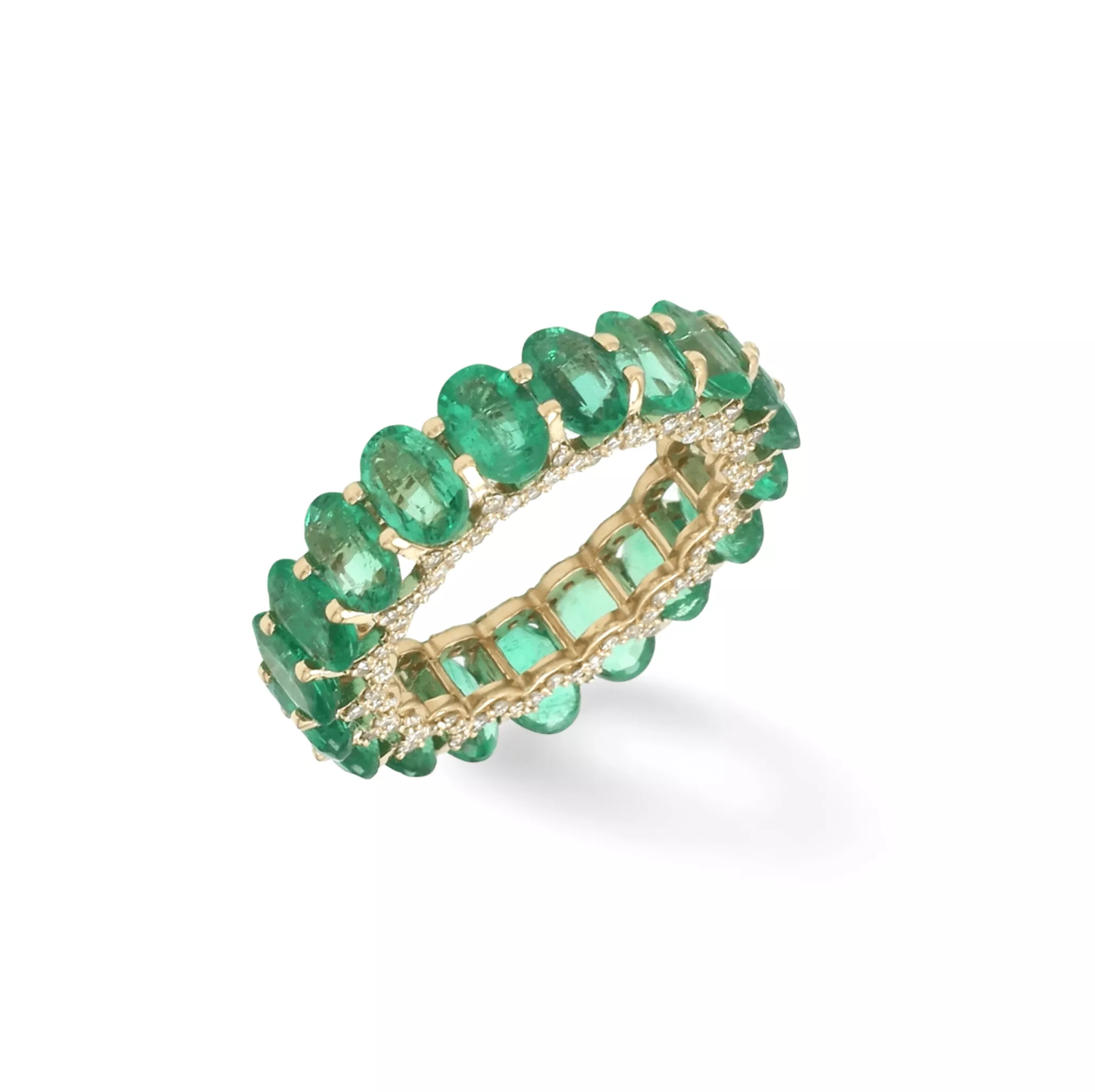 14K or 18K Gold Emerald and Pave Diamond Eternity Band