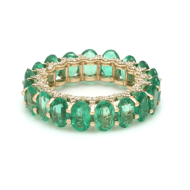 14K or 18K Gold Emerald and Pave Diamond Eternity Band