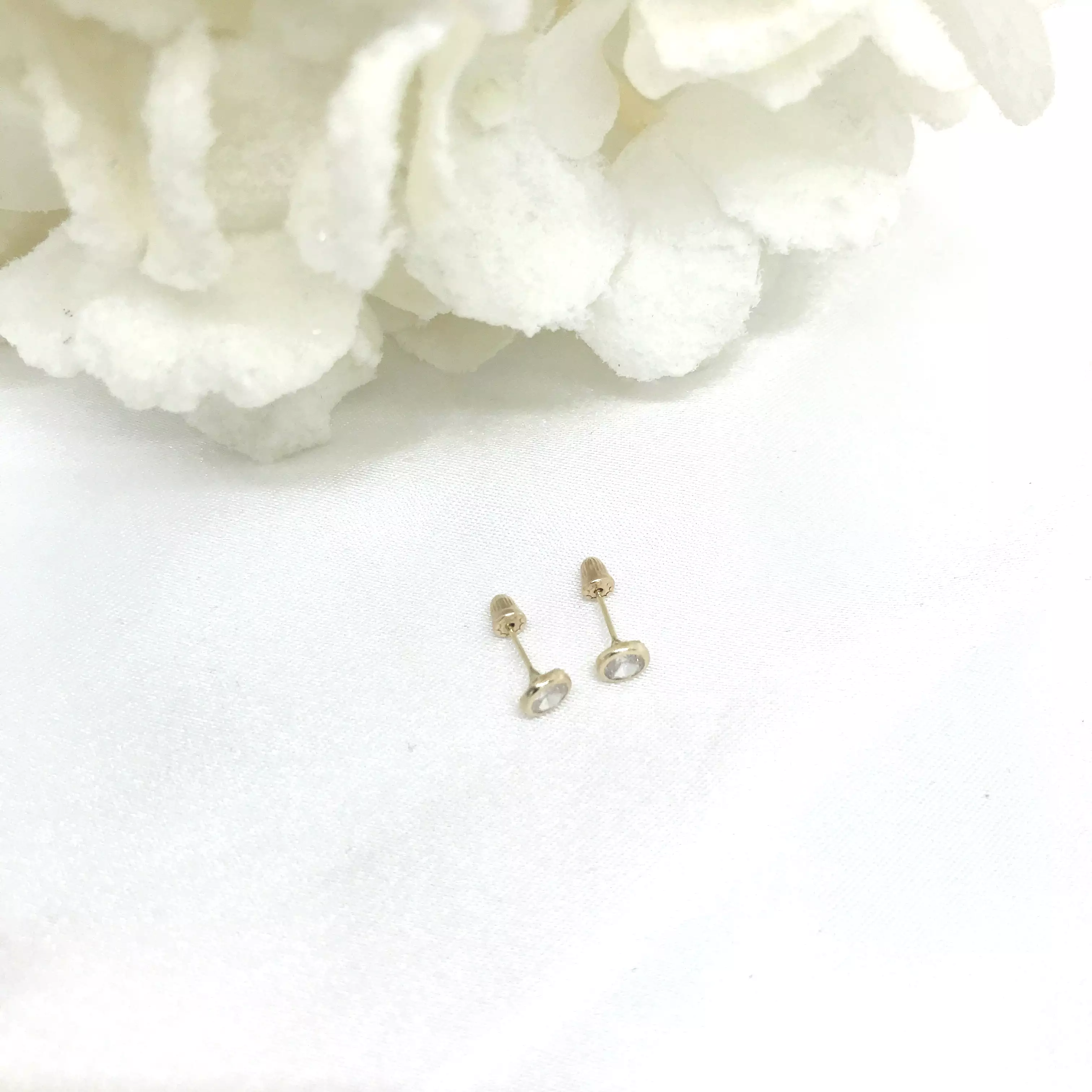 14k Yellow Gold Bezel Set CZ Baby Screw backs