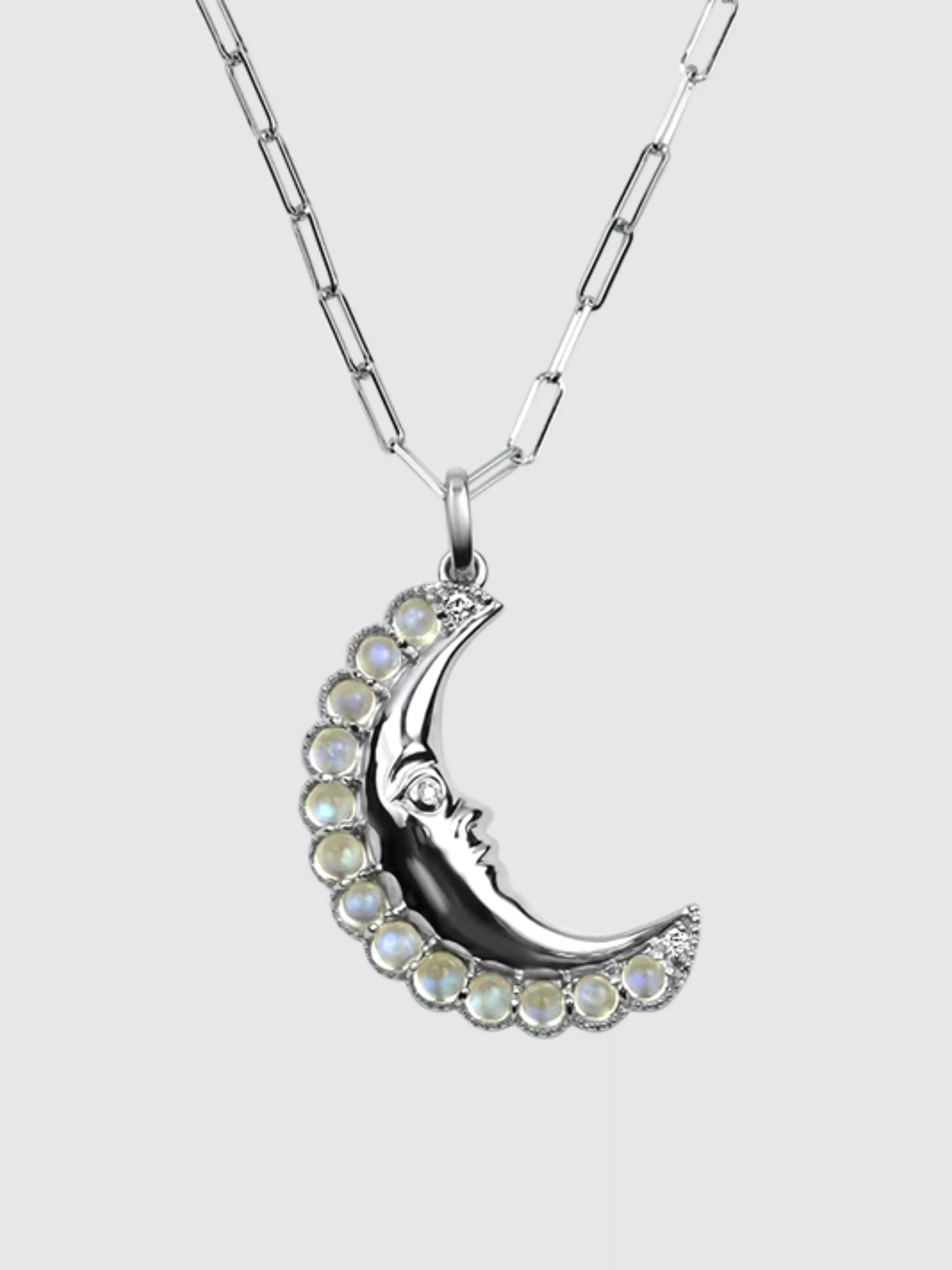 18k White Gold Moonstone Moon Necklace