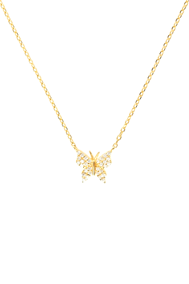 925 Yellow Gold Filled CZ Crystal Pavé Butterfly Necklace