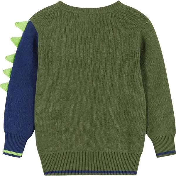 Andy & Evan Olive Triceratops Intarsia Sweater