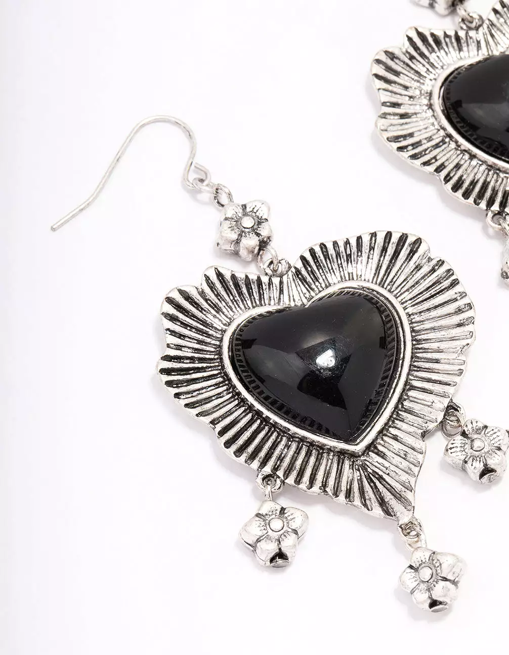 Antique Silver Detailed Heart Drop Earrings