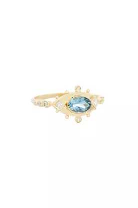 Aquamarine & Diamonds Eye Ring - 14k Yellow Gold