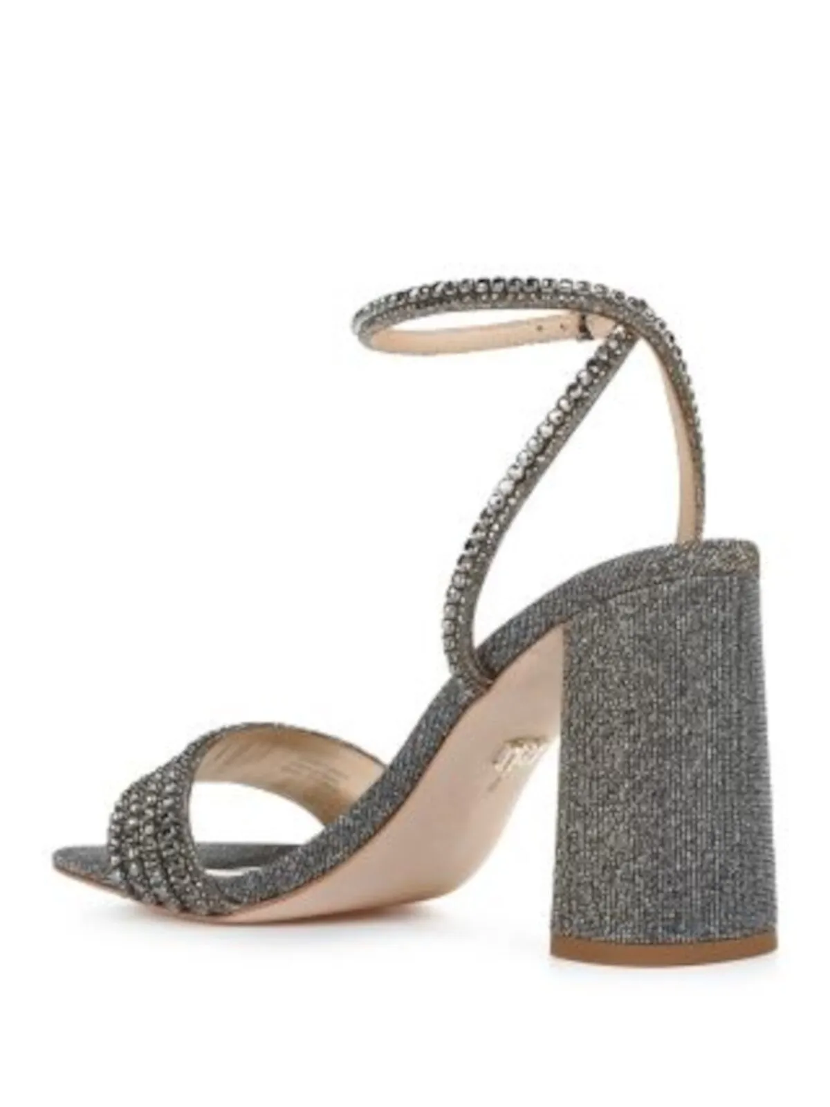 BADGLEY MISCHKA Womens Gray Mixed Media Metallic Embellished Padded Becca Square Toe Block Heel Buckle Dress Heeled