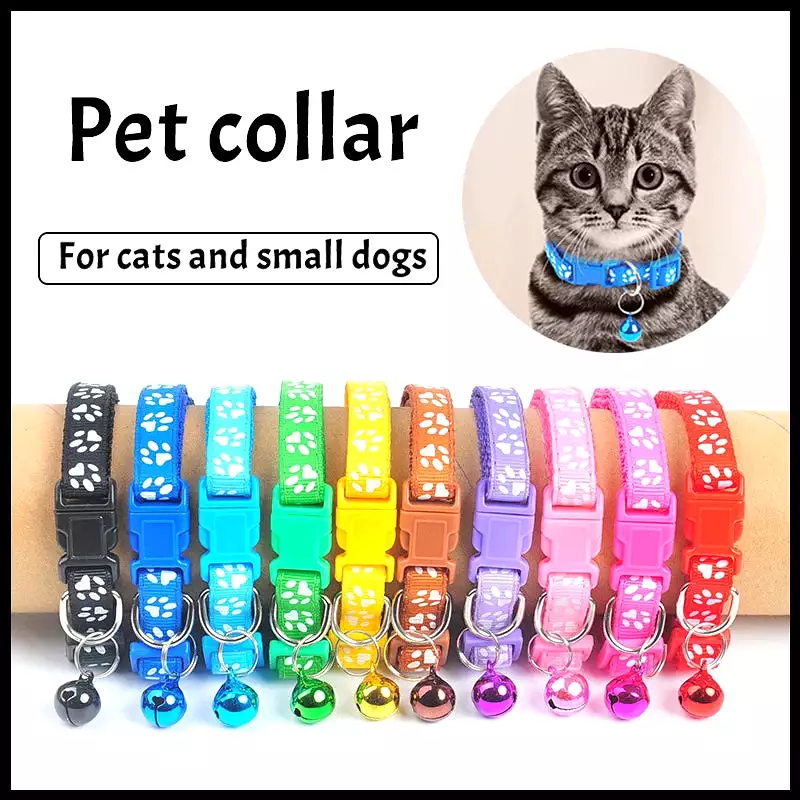 Bell Pet Collar Color Adjustable Cat Collar Cartoon Footprint Cat Accessories Cat Harness Dog Collar Pet Supplies Cat Necklace