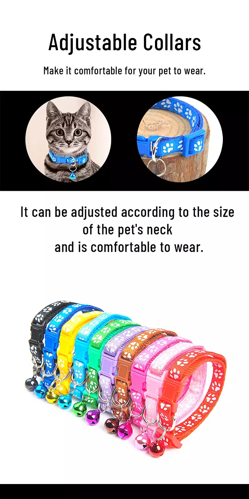 Bell Pet Collar Color Adjustable Cat Collar Cartoon Footprint Cat Accessories Cat Harness Dog Collar Pet Supplies Cat Necklace