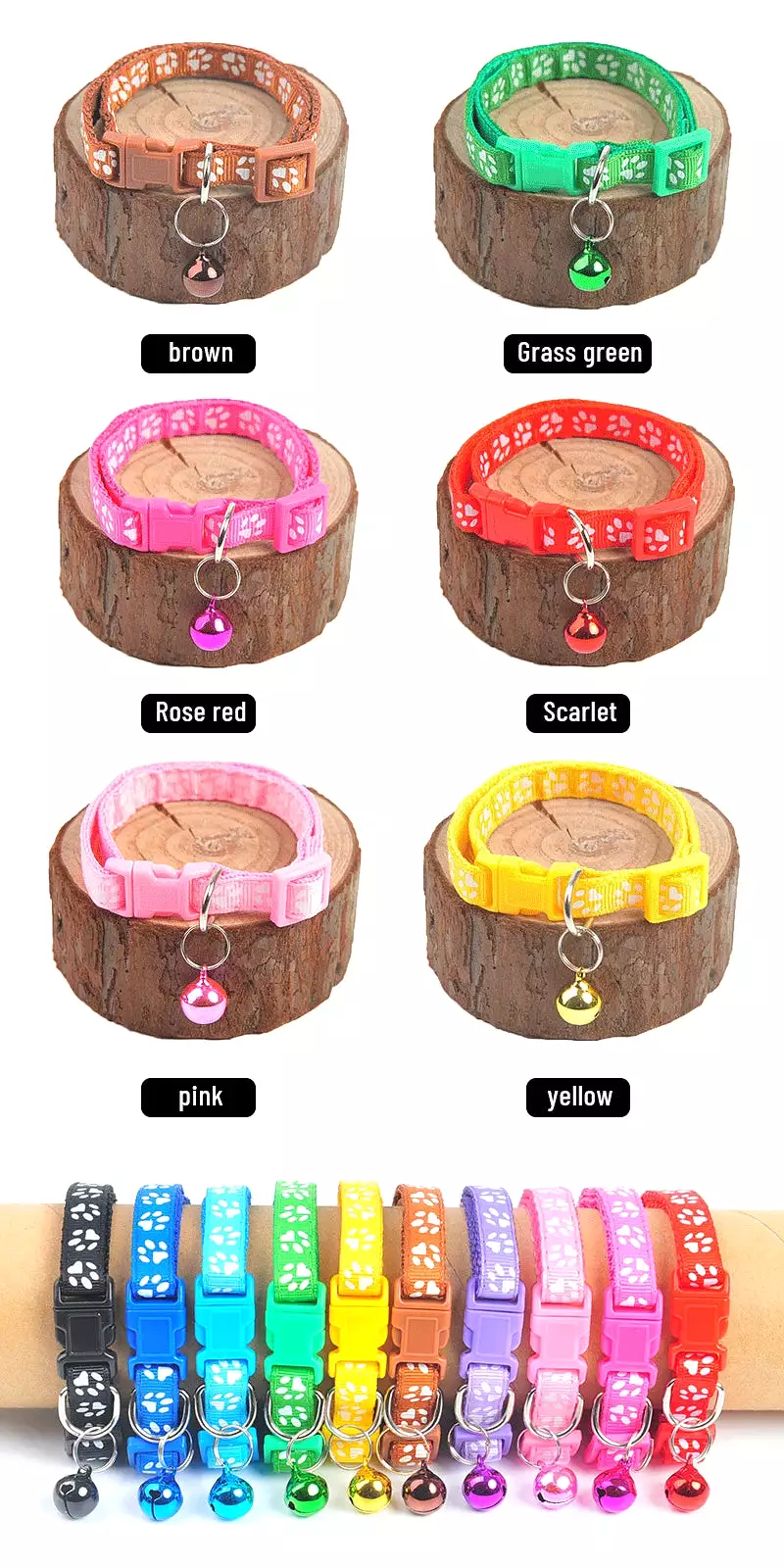 Bell Pet Collar Color Adjustable Cat Collar Cartoon Footprint Cat Accessories Cat Harness Dog Collar Pet Supplies Cat Necklace