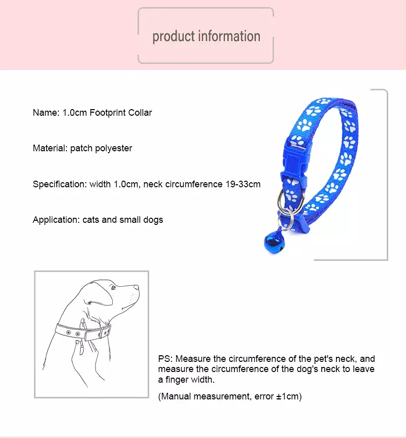 Bell Pet Collar Color Adjustable Cat Collar Cartoon Footprint Cat Accessories Cat Harness Dog Collar Pet Supplies Cat Necklace