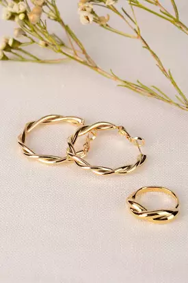 Big sized ripple ring and earring set