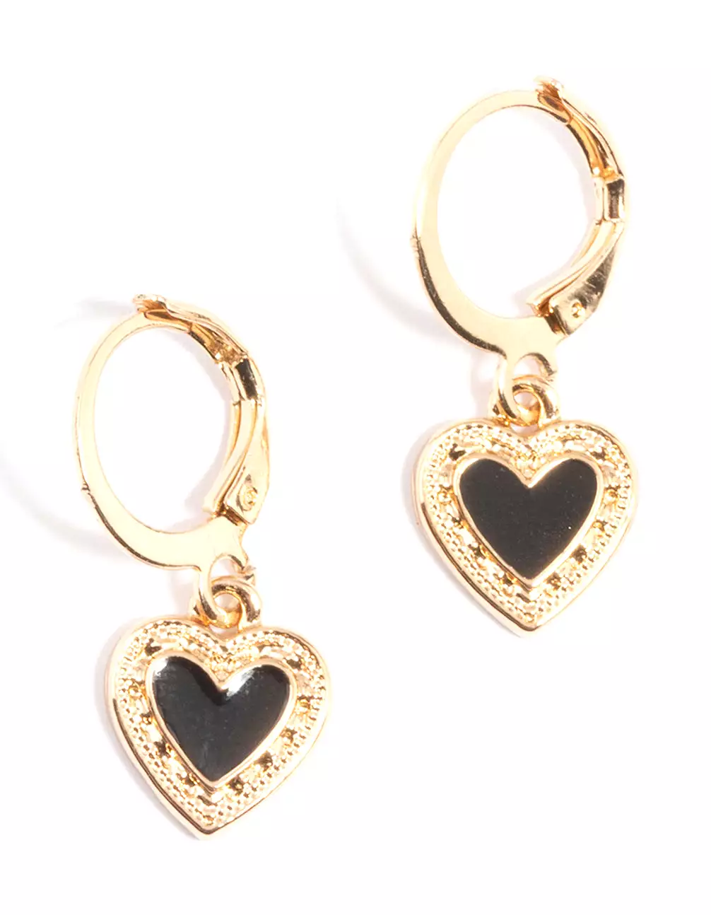 Black Enamel Heart Huggie Earrings