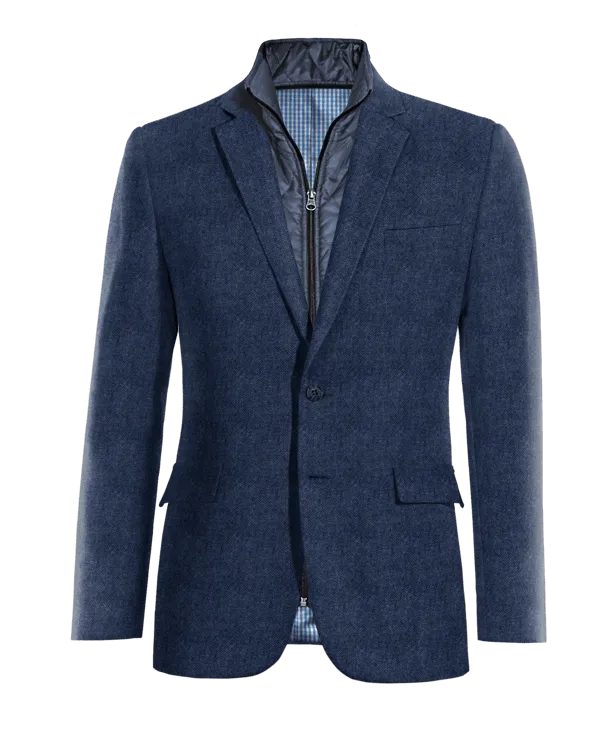  Blazer azul cobalto de tweed herringbone slim fit