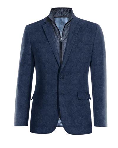  Blazer azul cobalto de tweed herringbone slim fit