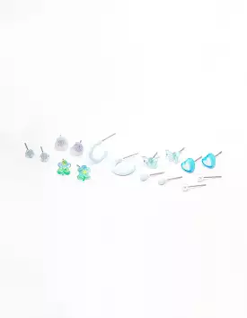 Blue Heart & Flower Earring 8-Pack