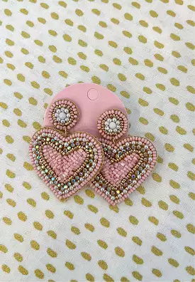 Blushing Heart Beaded Dangle Earrings