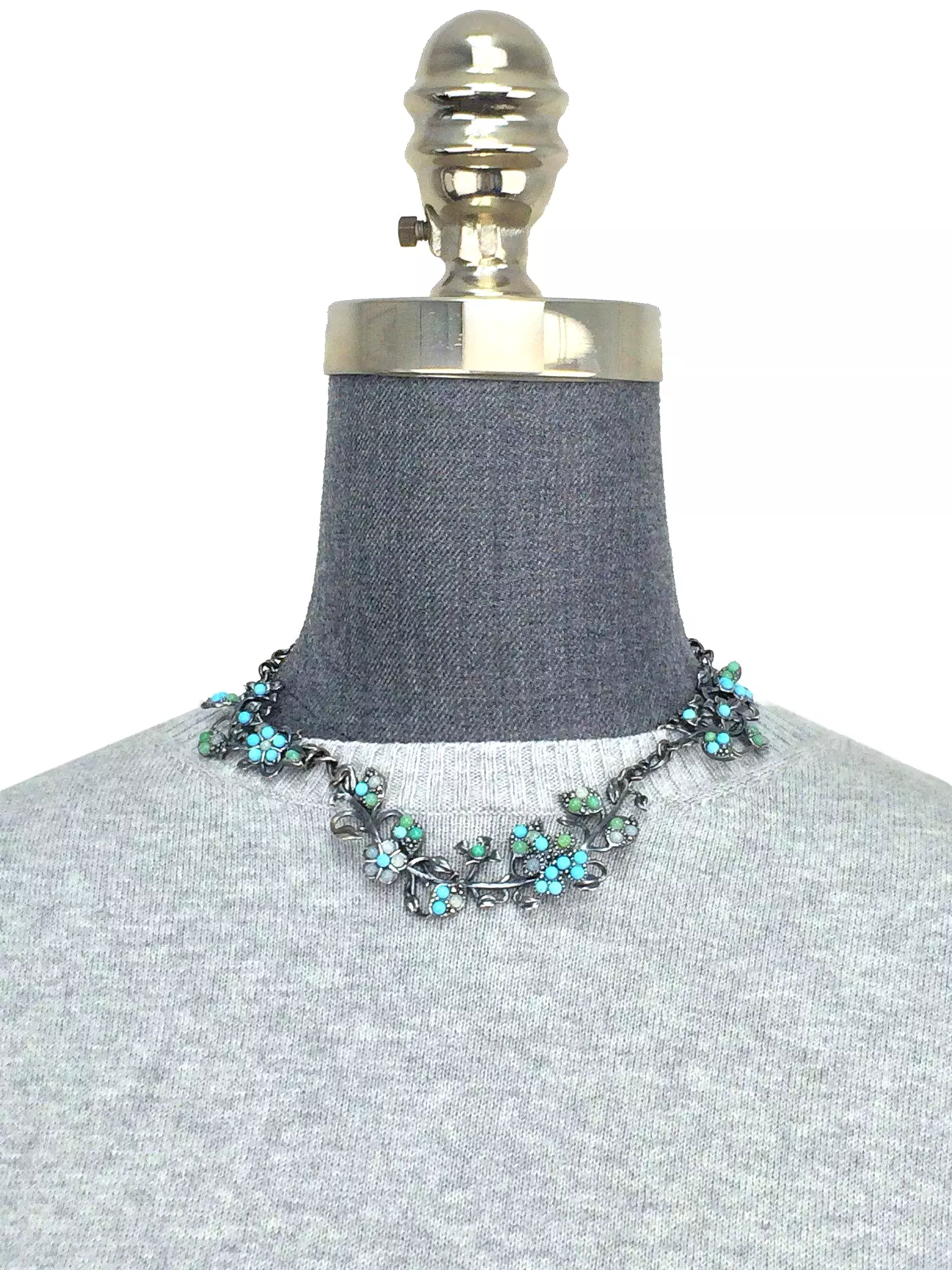 Bottega Veneta Aquamarine Turquoise Crisopraso Oxidized Silver Necklace