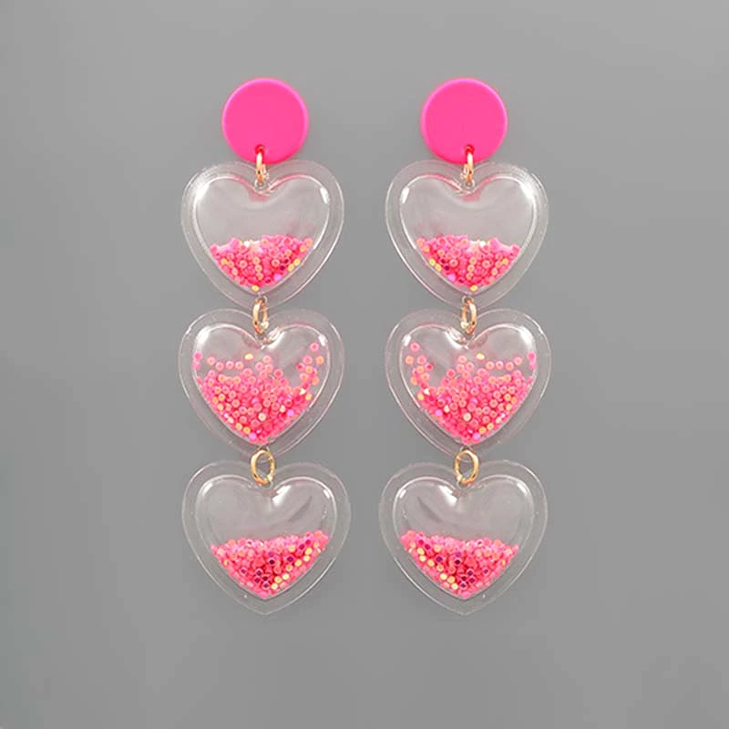 Bubble Glitter Filled Tri-Heart Earrings