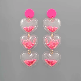 Bubble Glitter Filled Tri-Heart Earrings