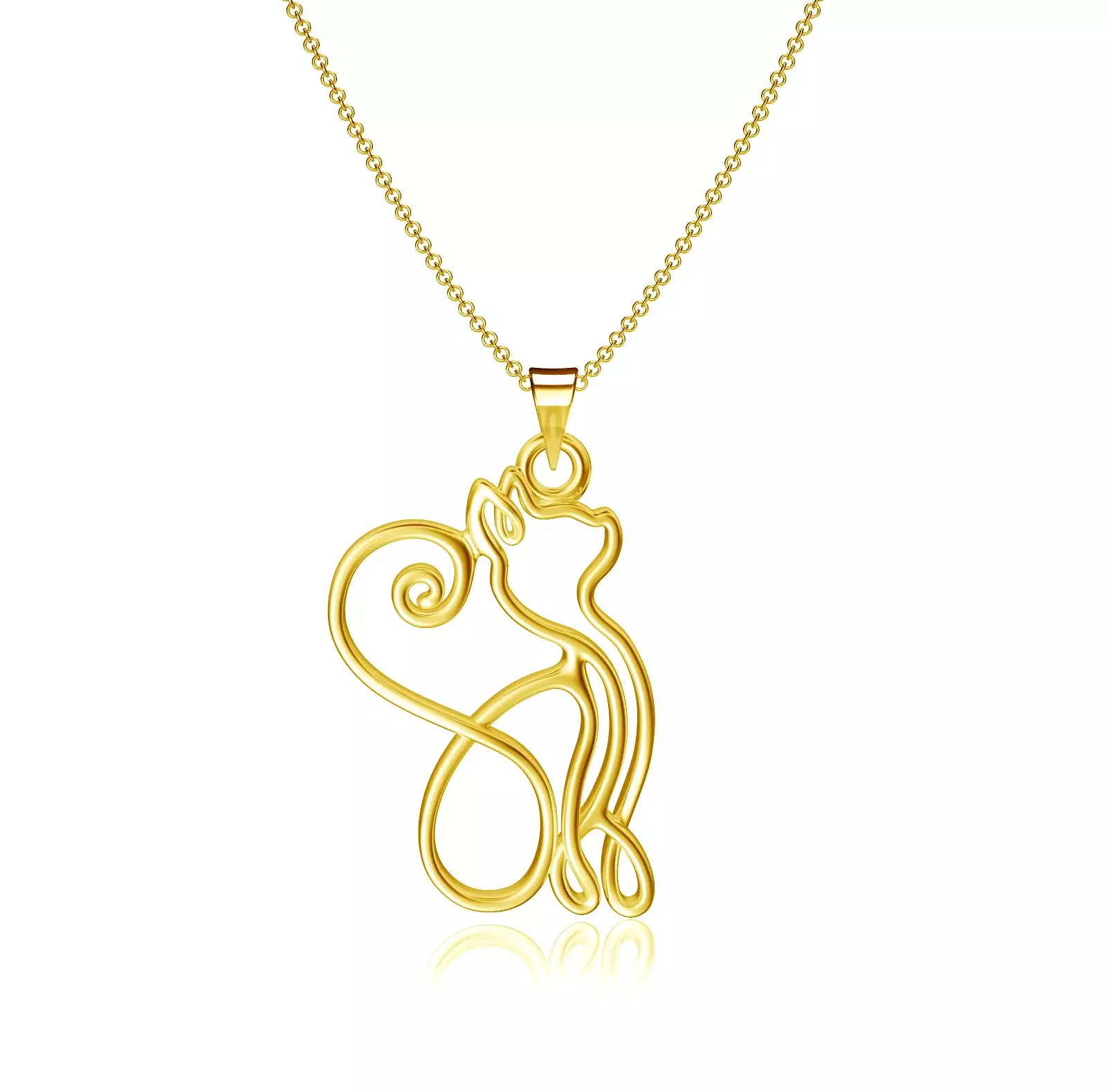 Cat Silhouette Pendant Necklace - Gold Plated