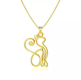 Cat Silhouette Pendant Necklace - Gold Plated