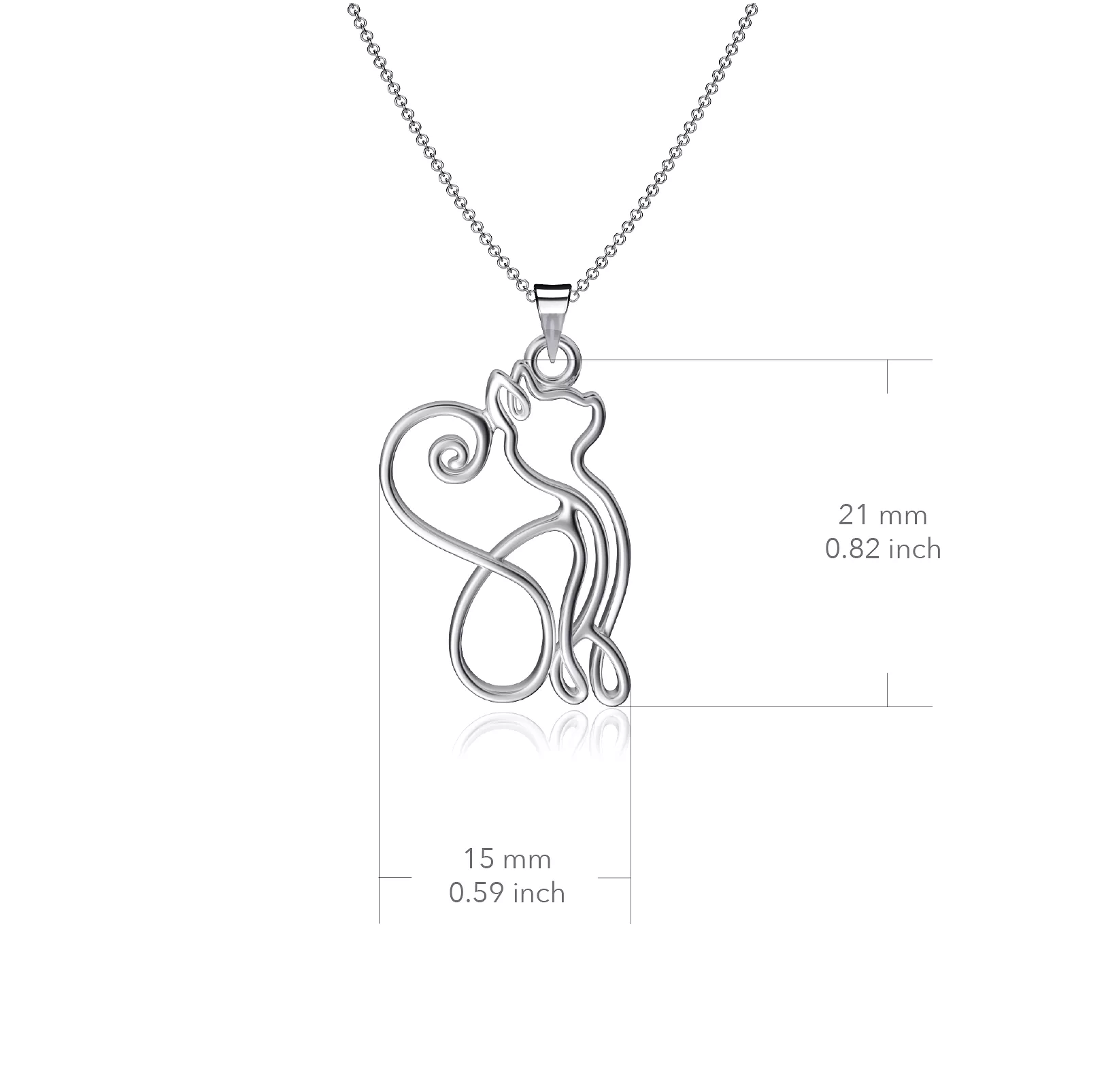 Cat Silhouette Pendant Necklace - Silver