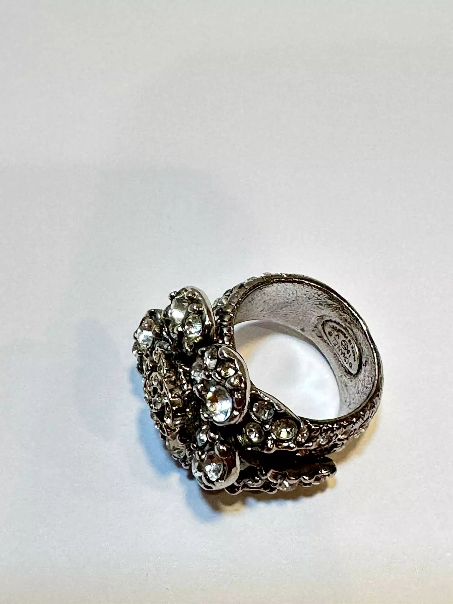 Chanel 2010 Crystal Camellia Flower Cocktail Ring Size 6.5