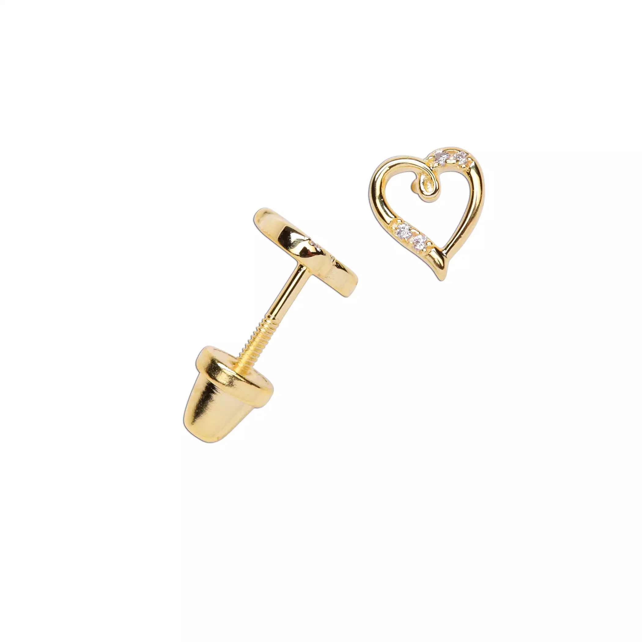 Cherished Moments 14K Gold-Plated Heart (Open) Earrings with Screw Back