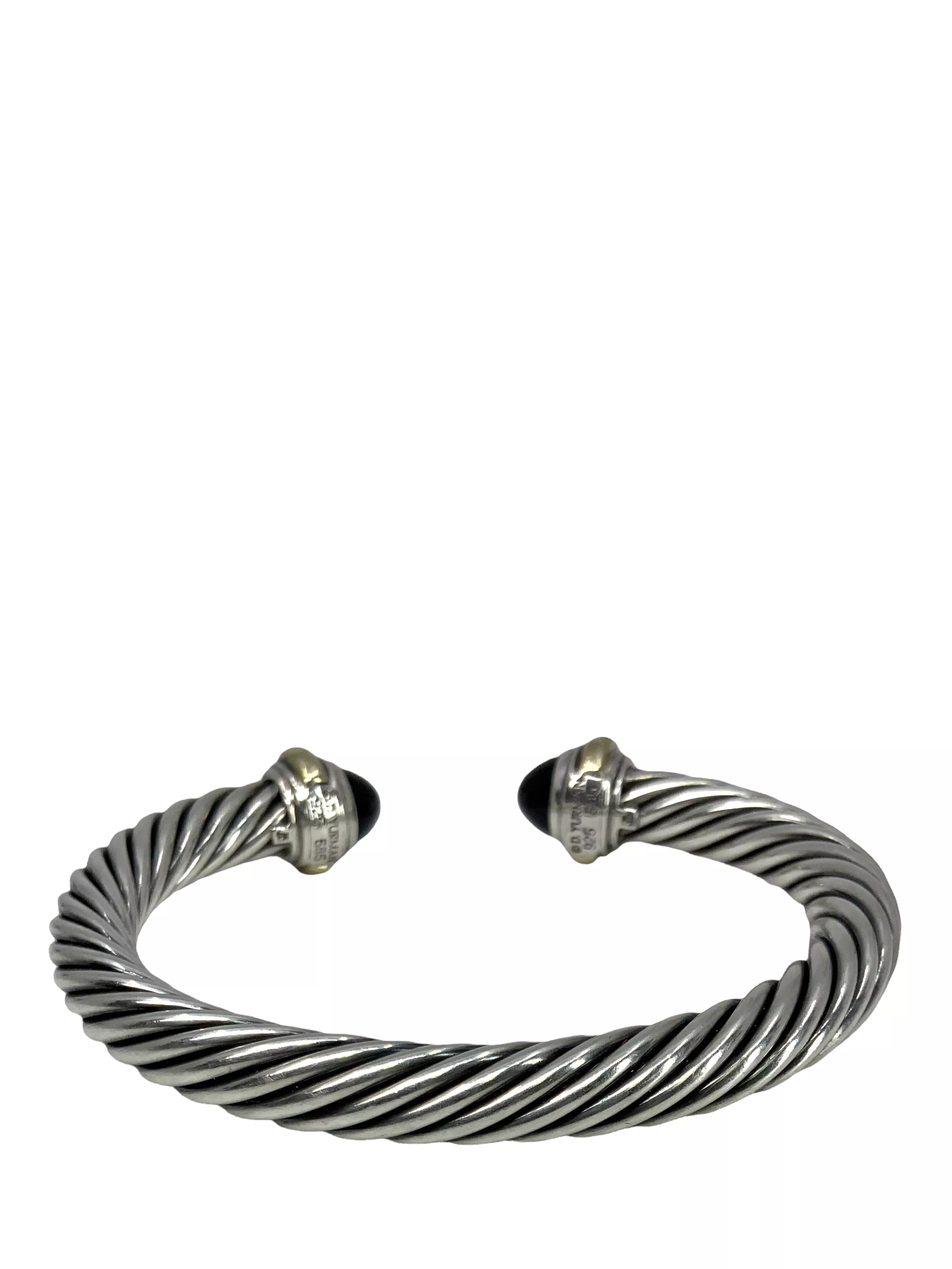 David Yurman Cable Sterling Silver and 14k Gold Onyx 7mm Bracelet