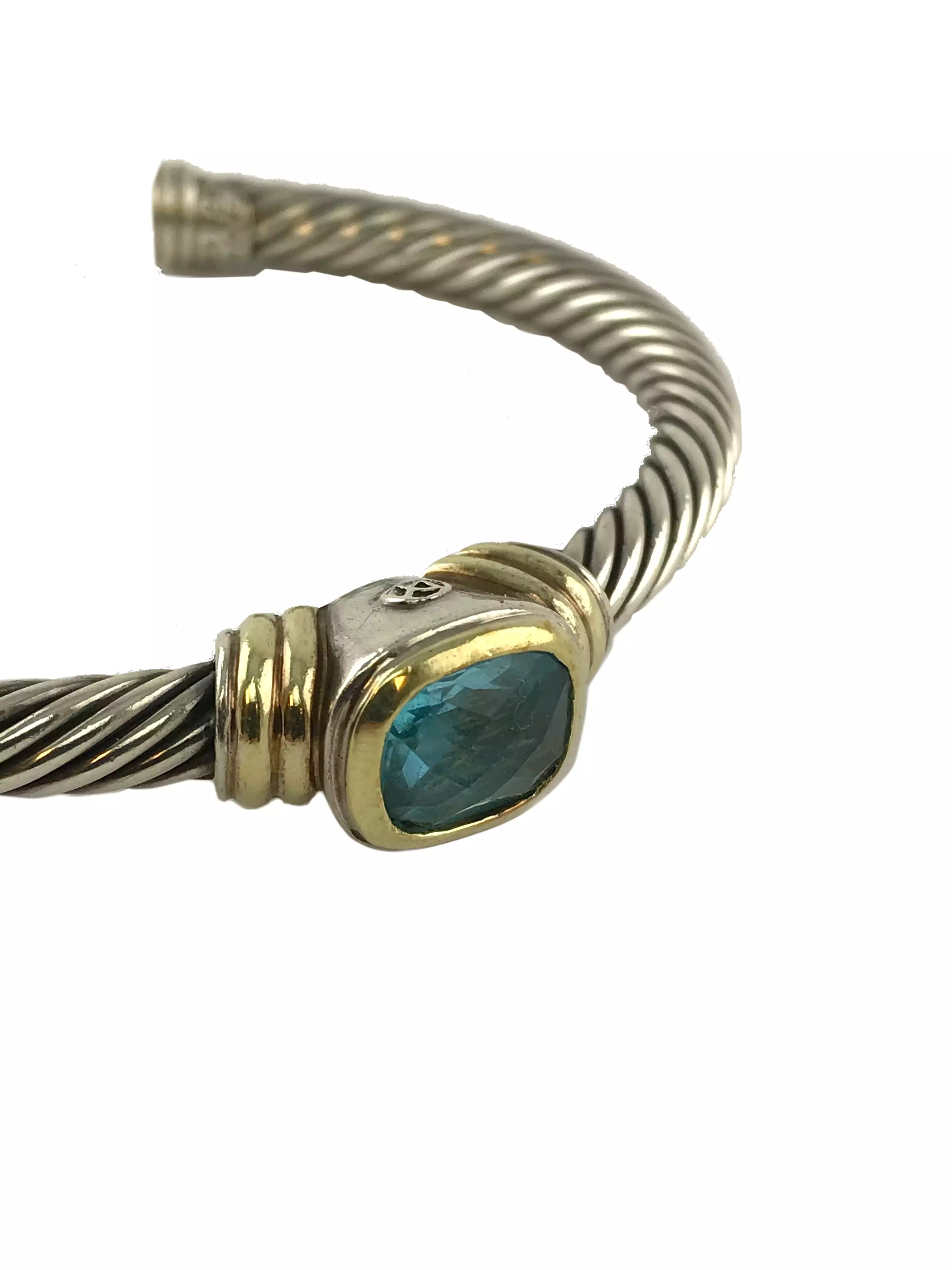 David Yurman Silver 14k Gold Blue Topaz Noblesse Bracelet