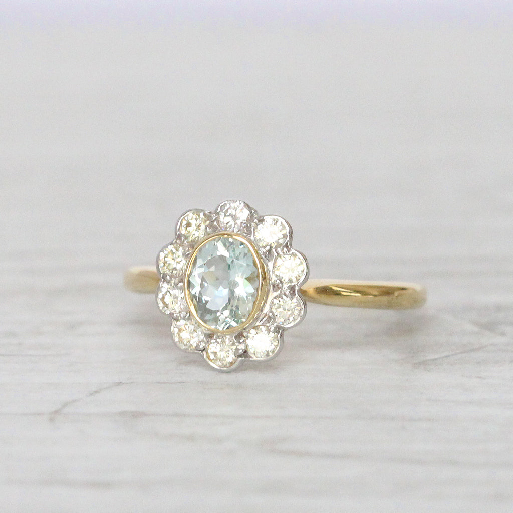 Edwardian Style 0.50 Carat Aquamarine and Diamond Cluster