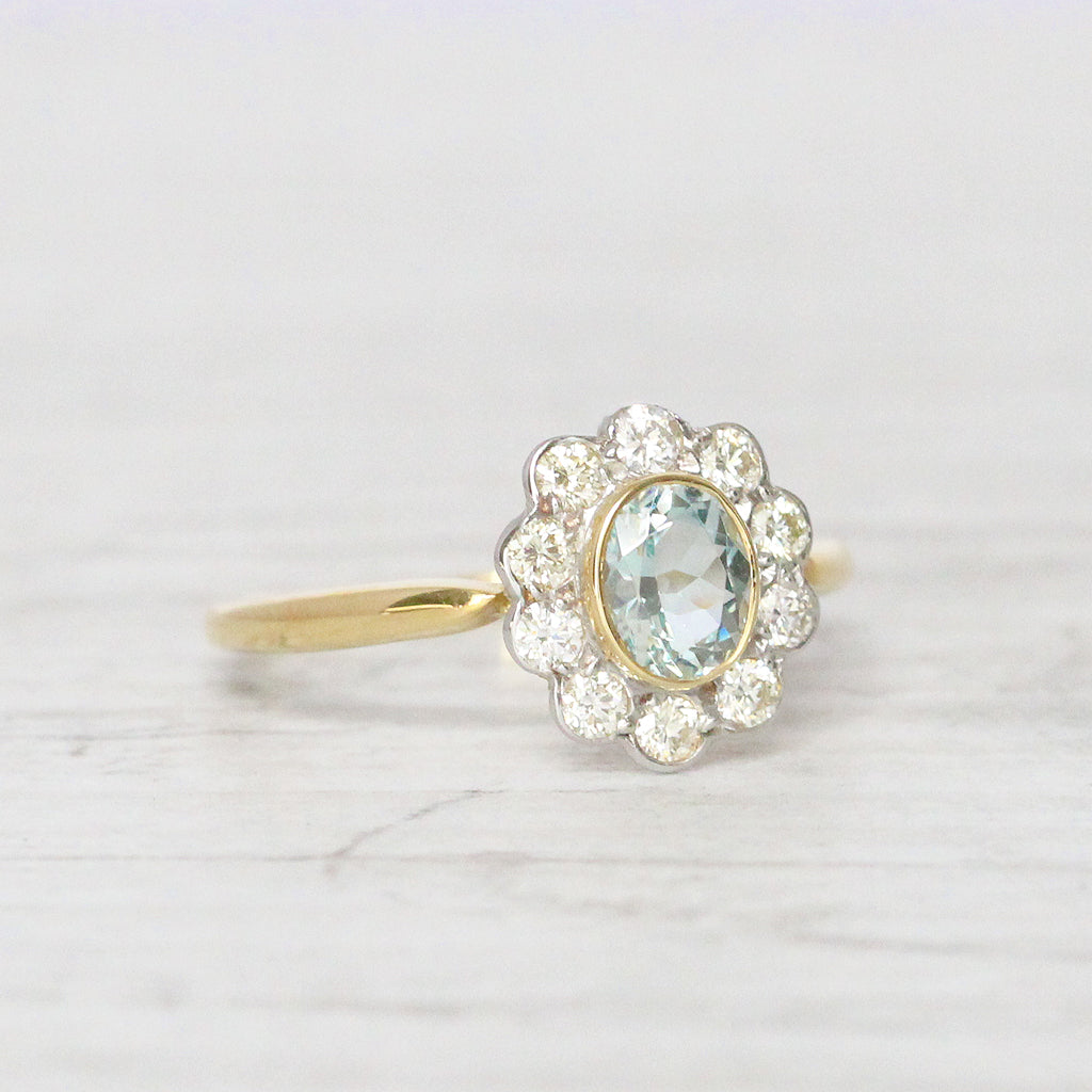 Edwardian Style 0.50 Carat Aquamarine and Diamond Cluster