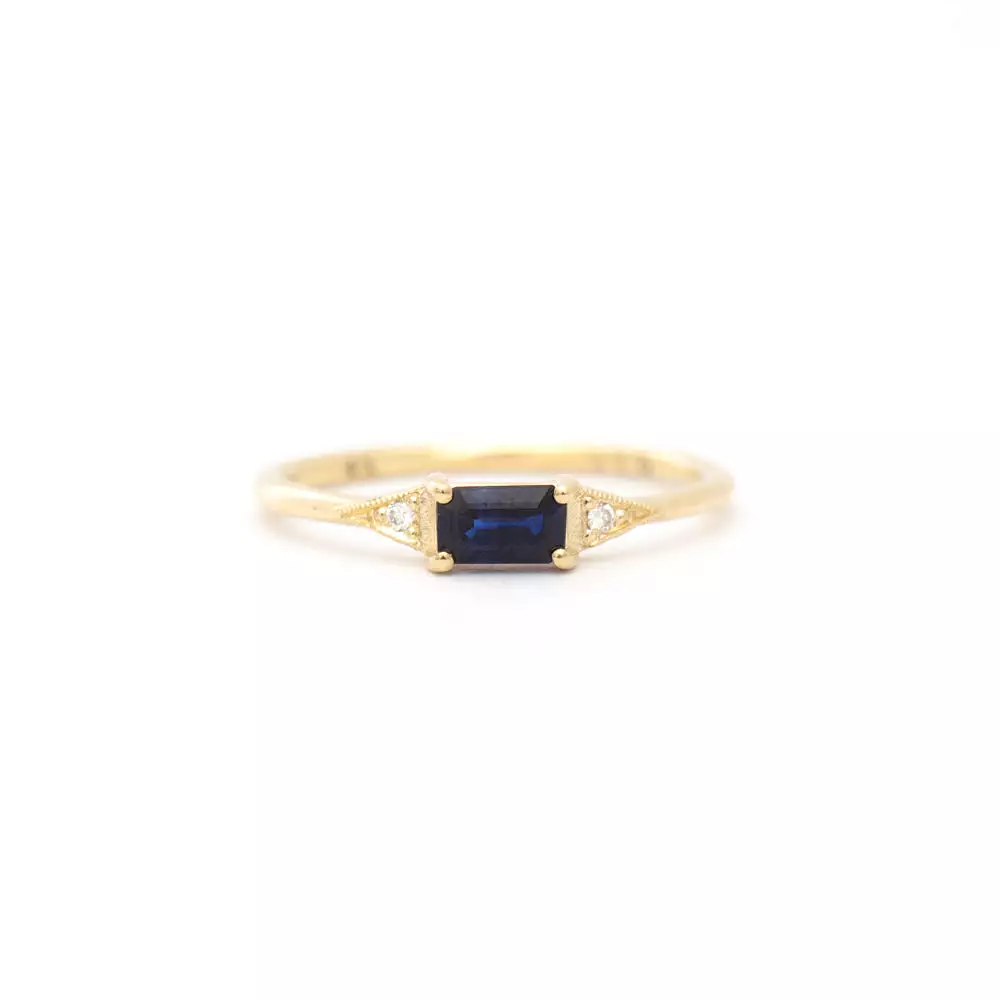 Emerald-Cut Blue Sapphire Deco Ring