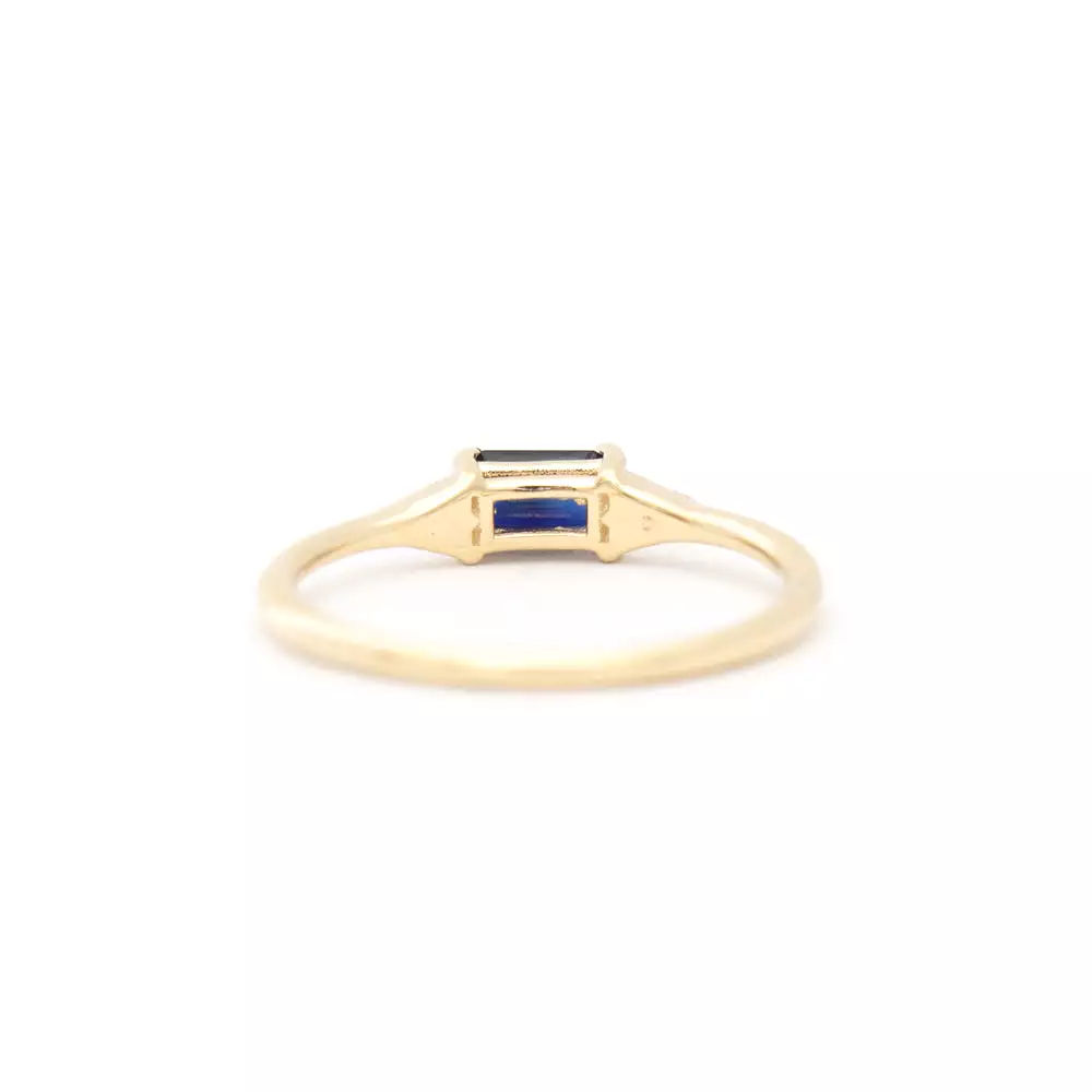 Emerald-Cut Blue Sapphire Deco Ring