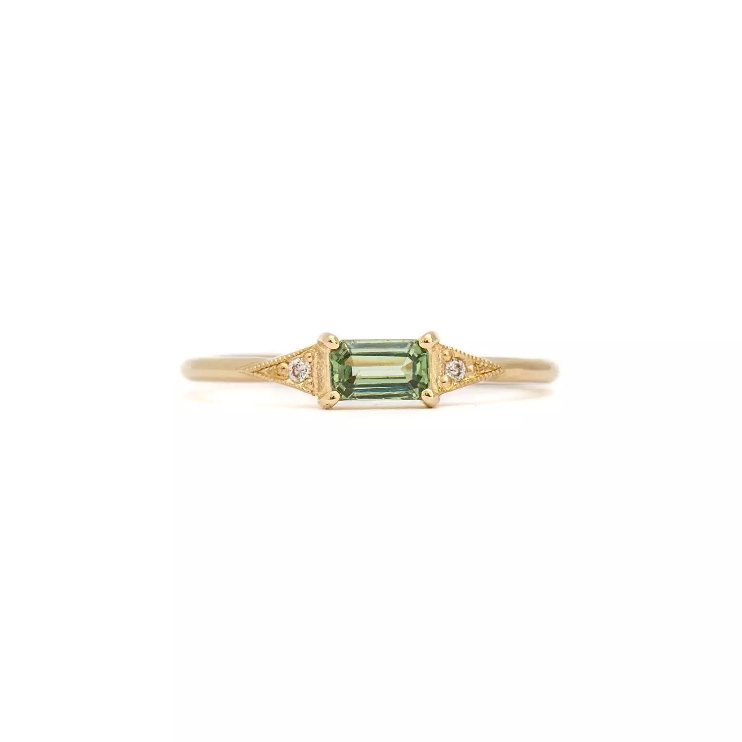 Emerald-cut Green Sapphire Deco Ring