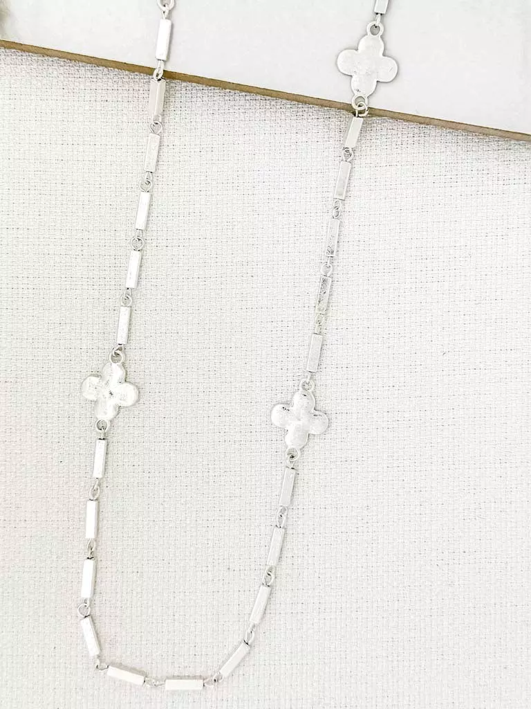 Envy Beaded Clover Necklace - Silver