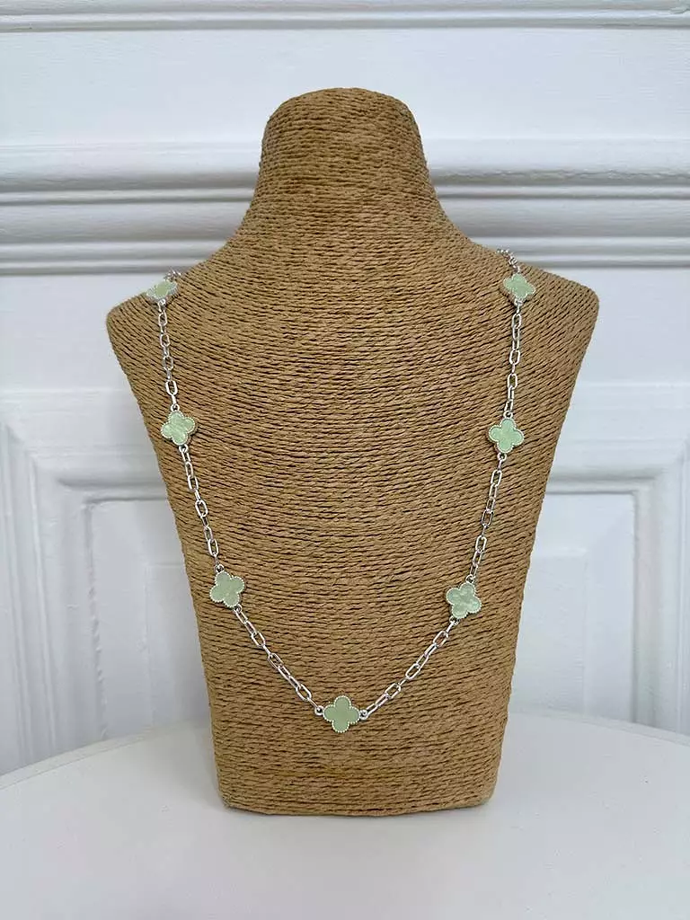 Envy Clover Chain Necklace - Silver & Pistachio