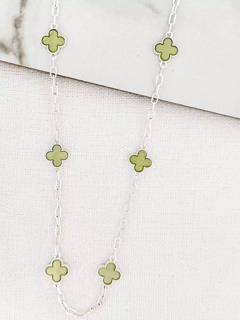 Envy Clover Chain Necklace - Silver & Pistachio