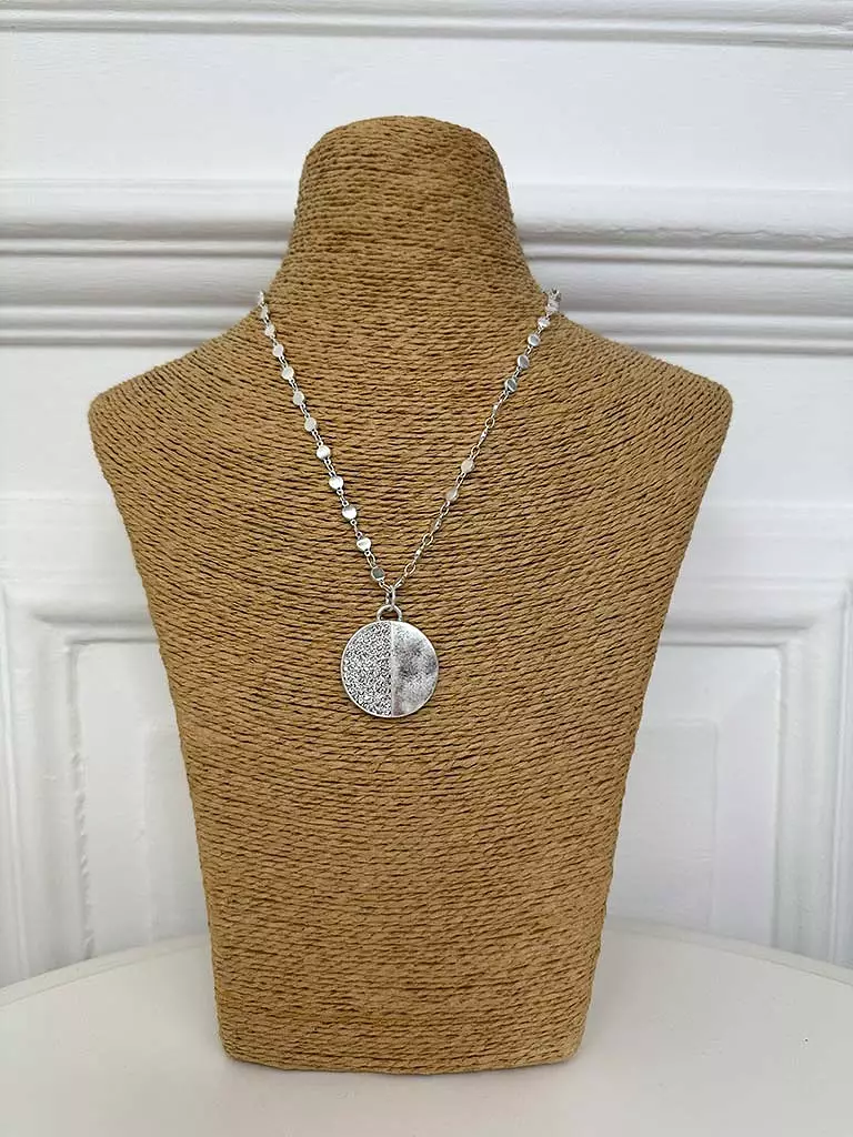 Envy Embellished Disc Necklace - Silver