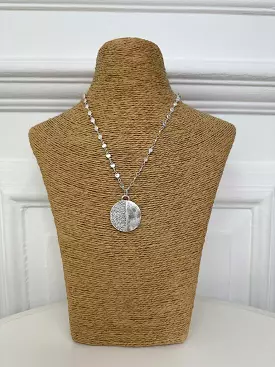 Envy Embellished Disc Necklace - Silver